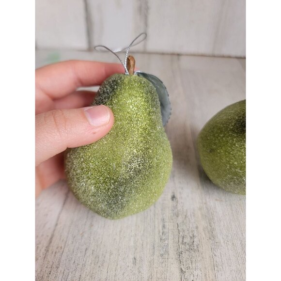 Frosted green pear fruit set ornament Xmas shiny - Picture 5 of 8